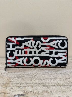 Michael Kors Black White Red Graffiti Logo Zip-Around Wallet